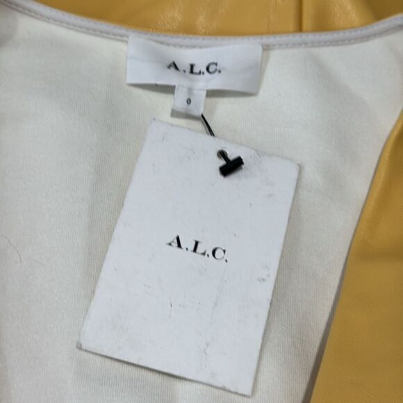 NWT ALC Yellow Faux Leather Cutout Mini Dress Size 0 - Picture 14 of 16